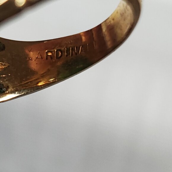 Beautiful Vintage Unique Polished Brass Bamboo Cardinal Oval Jade Stone Ring - Picture 5 of 7